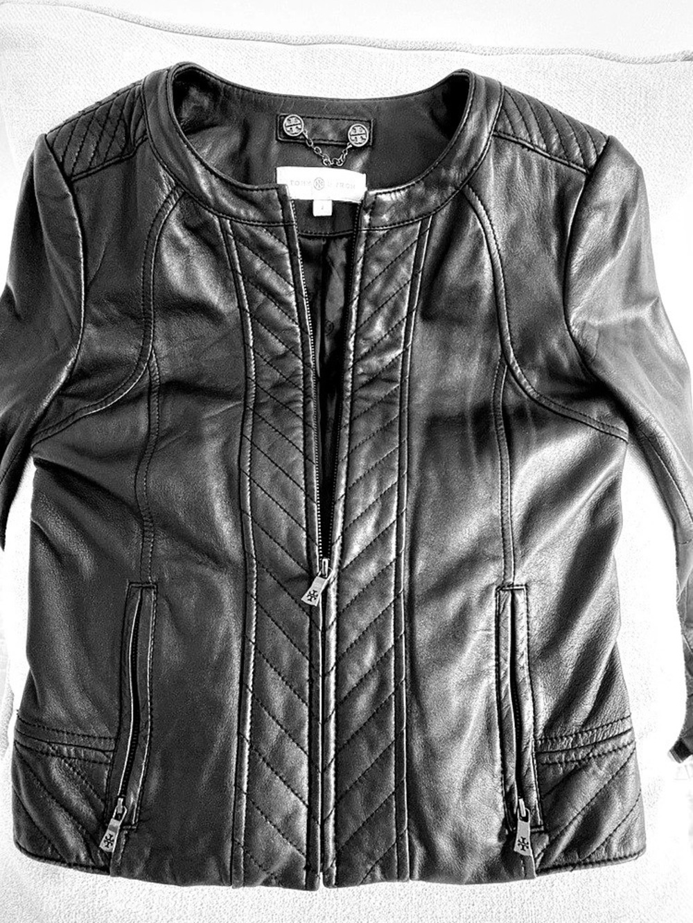 Tory Burch Quilted Leather Jacket Black Size 2